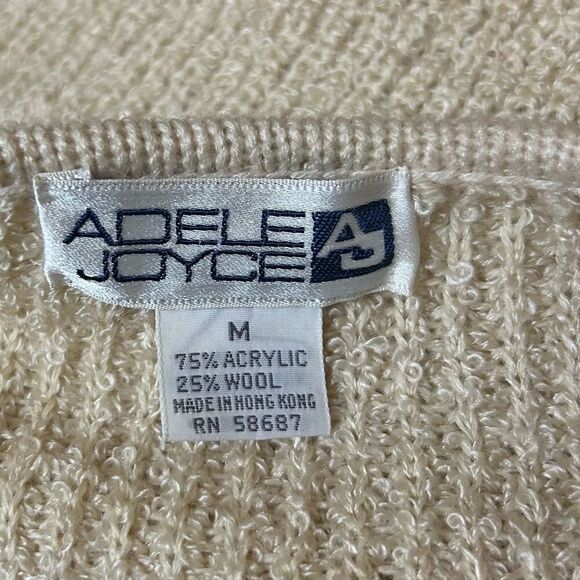 Vintage Wool Blend Cardigan Womens Cream Floral Sequin Sweater Adele Joyce - Picture 7 of 9